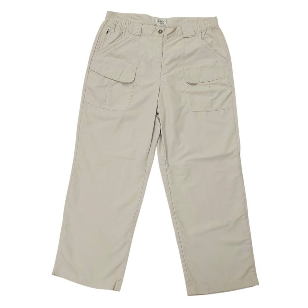 LL Bean Cargo Pants Womens Medium Beige Nylon Lightweight Trail Hiking Outdoor